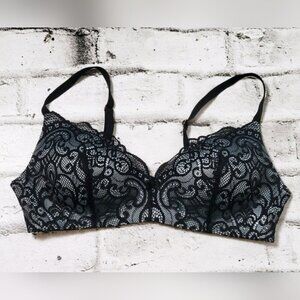 La Vie En Rose Lace Push Up Bra 38C Black Blue Padded Underwire